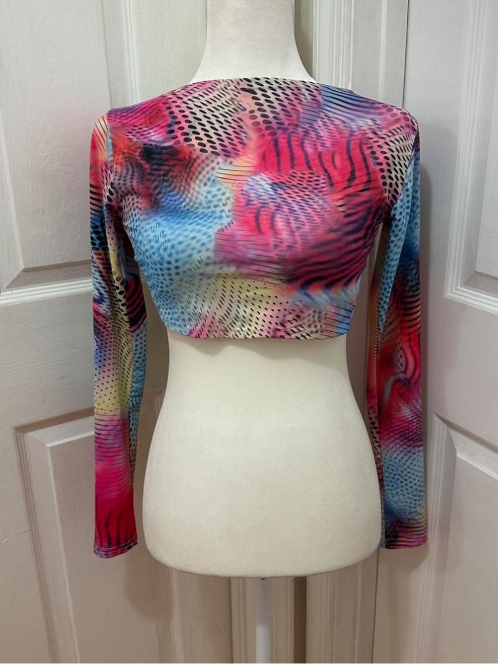 edikted kaleidoscope neon patterned backless crop top